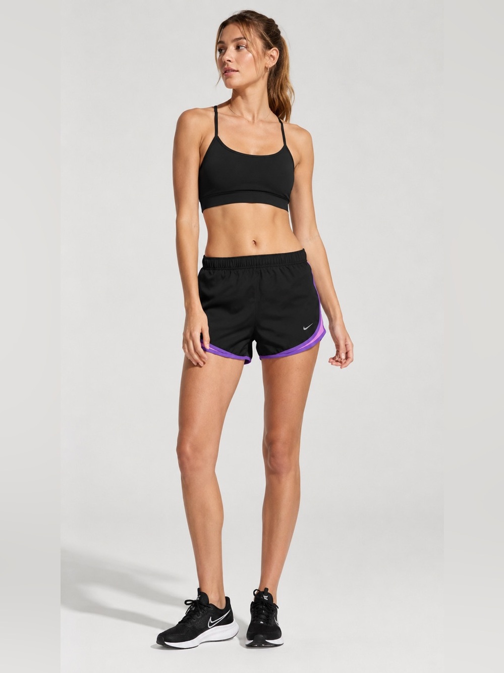 💜 Nike Tempo Running Shorts Black Purple Trim Medium